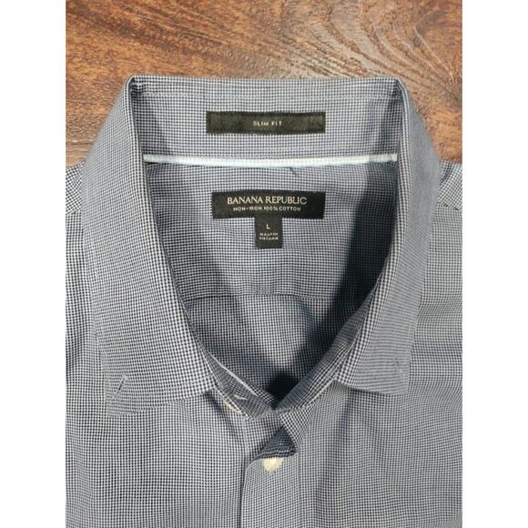 Banana Republic Slim Non-Iron Cotton Micro-Houndstooth Button-Down Shirt Blue L - Picture 5 of 12